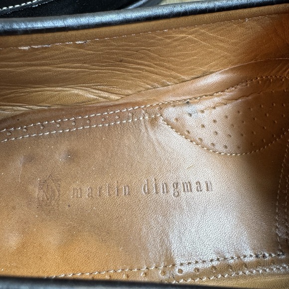 Martin Dingman Mens Black Suede Penny Loafers Slip On White Top Stitch Size 10D - Picture 7 of 8